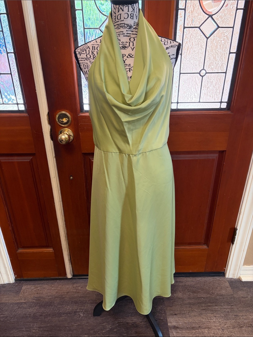 Donna Karan Halter Cowl Midi Dress in kiwi